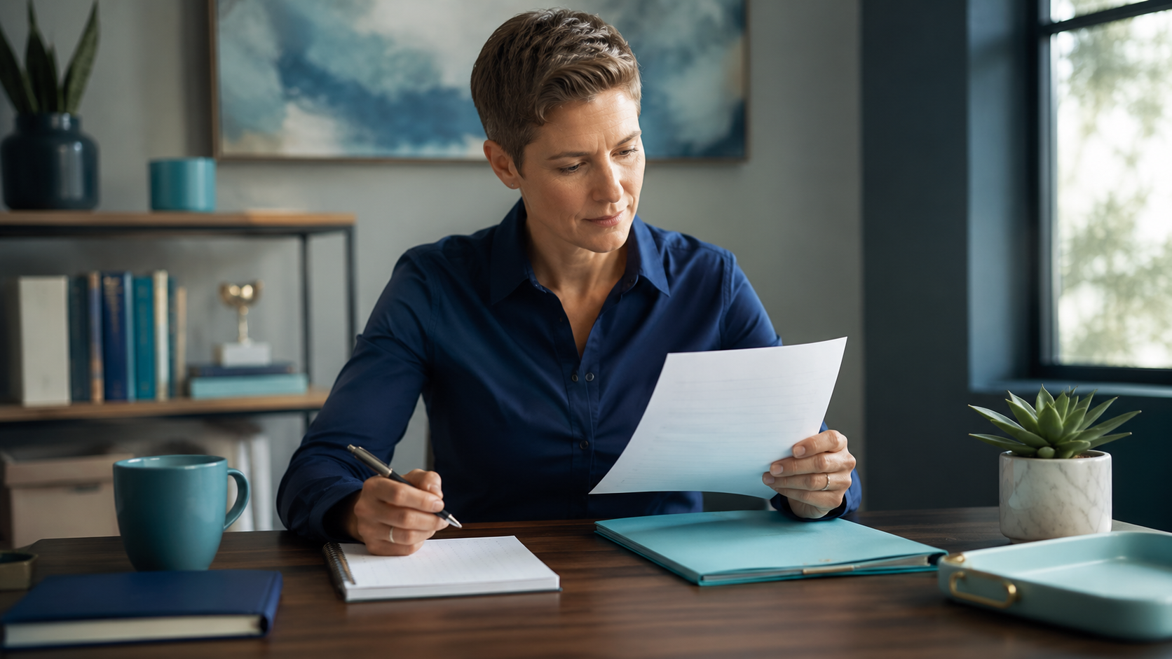 organize parent with a notepad and legal documents representing how to save money on divorce